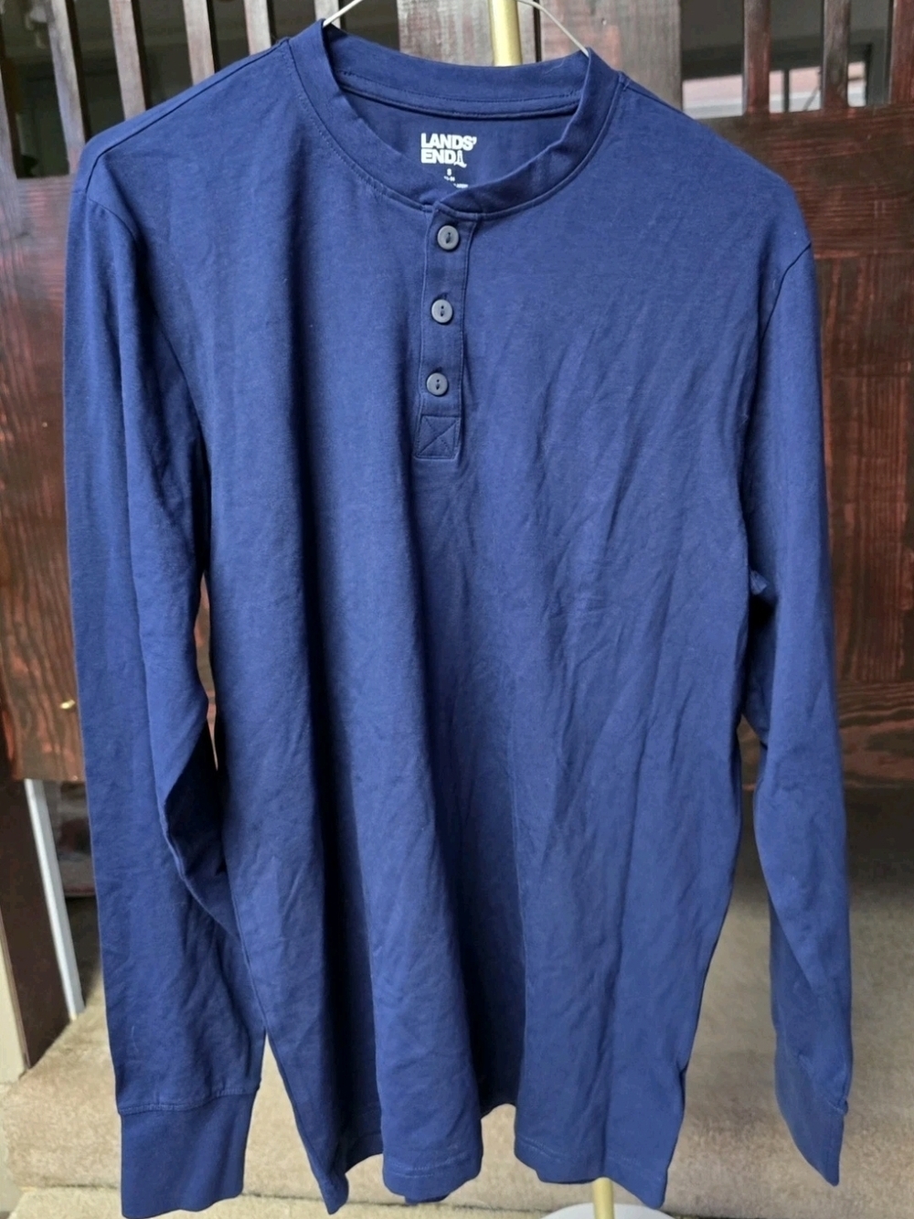 Lands' End Men's Navy Long-Sleeve Henley Size Small GUC